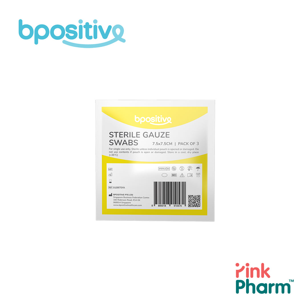 BPositive Sterile Gauze Swabs 7.5 x 7.5 cm (1 pack of 3s)
