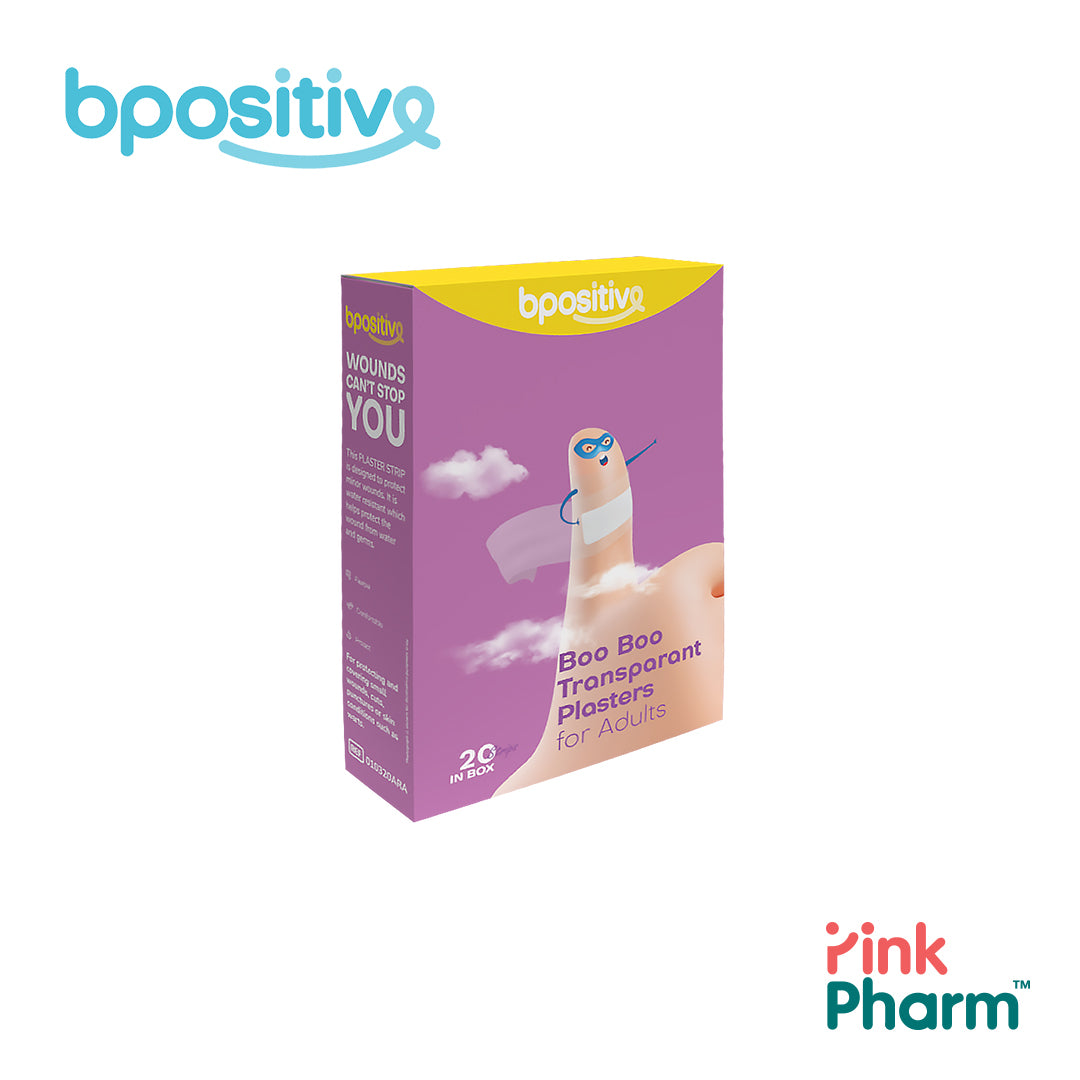 Bpositive Boo Boo Transparent Plaster Strips for Adults - Box of 20s