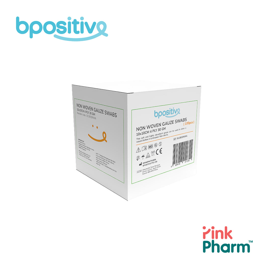 BPositive Non Woven Gauze Swabs 4 Ply Non Sterile - (Box of 100s)